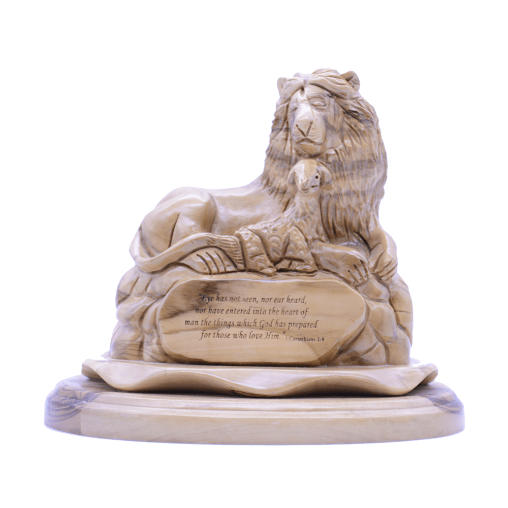 A Fully Hand Carved unique piece Lion with the lamb