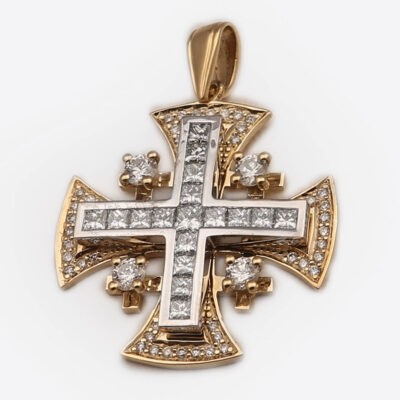 Big French Jerusalem Cross with Diamond & 4 stones