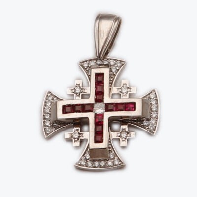 Small French Jerusalem Cross Princess Cut With Ruby
