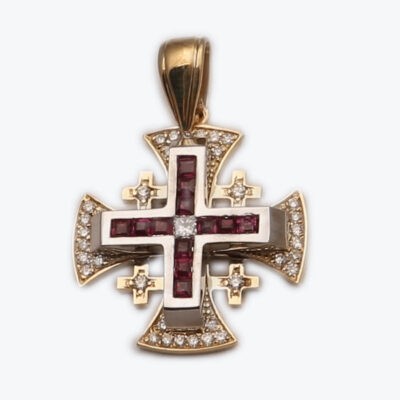 Small French Jerusalem Cross Princess Cut With Ruby