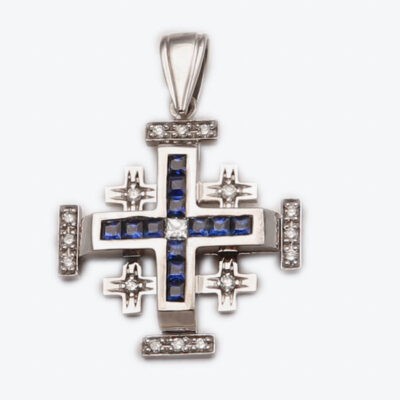 Small Jerusalem Cross Princess Cut with Sapphire