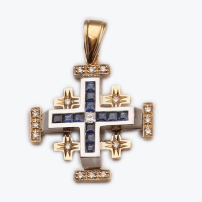 Small Jerusalem Cross Princess Cut with Sapphire
