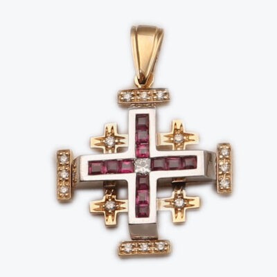 Small Jerusalem Cross Princess Cut with Ruby