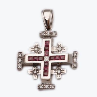 Small Jerusalem Cross Princess Cut with Ruby