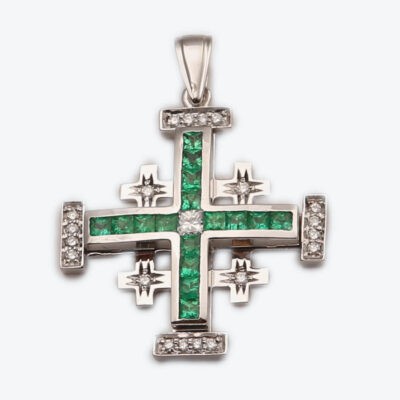 Big Jerusalem Cross Princess Cut with Emerald