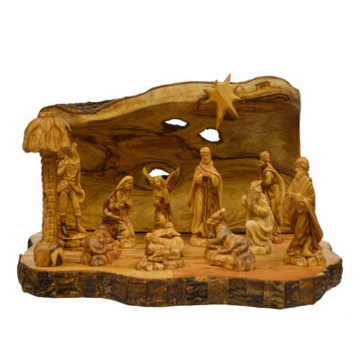 An Authentic Nativity Cave with a fully hand carved very detailed figures
